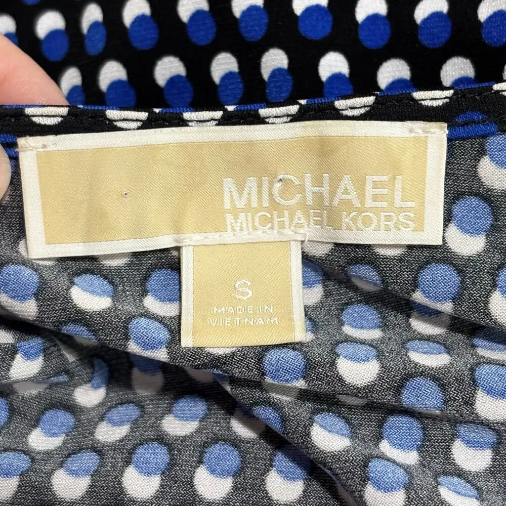 Michael Kors dress black & royal blue geometric print true wrap style size S